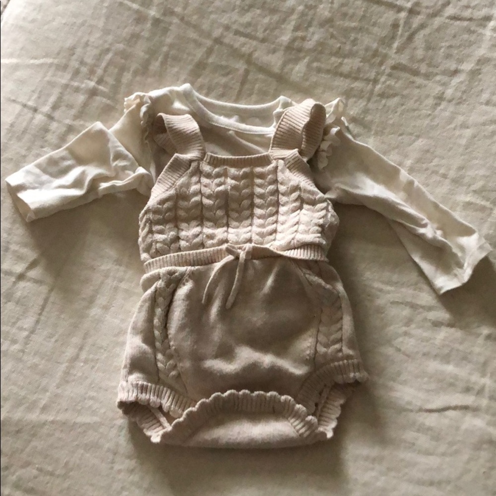 Cat and jack knit romper and white shirt 3-6 month